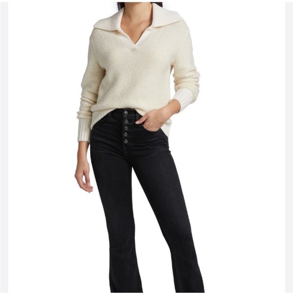 Veronica Beard Sweaters - Veronica Beard Brogen Long Sleeves Collared Sweater White Cotton Size Small